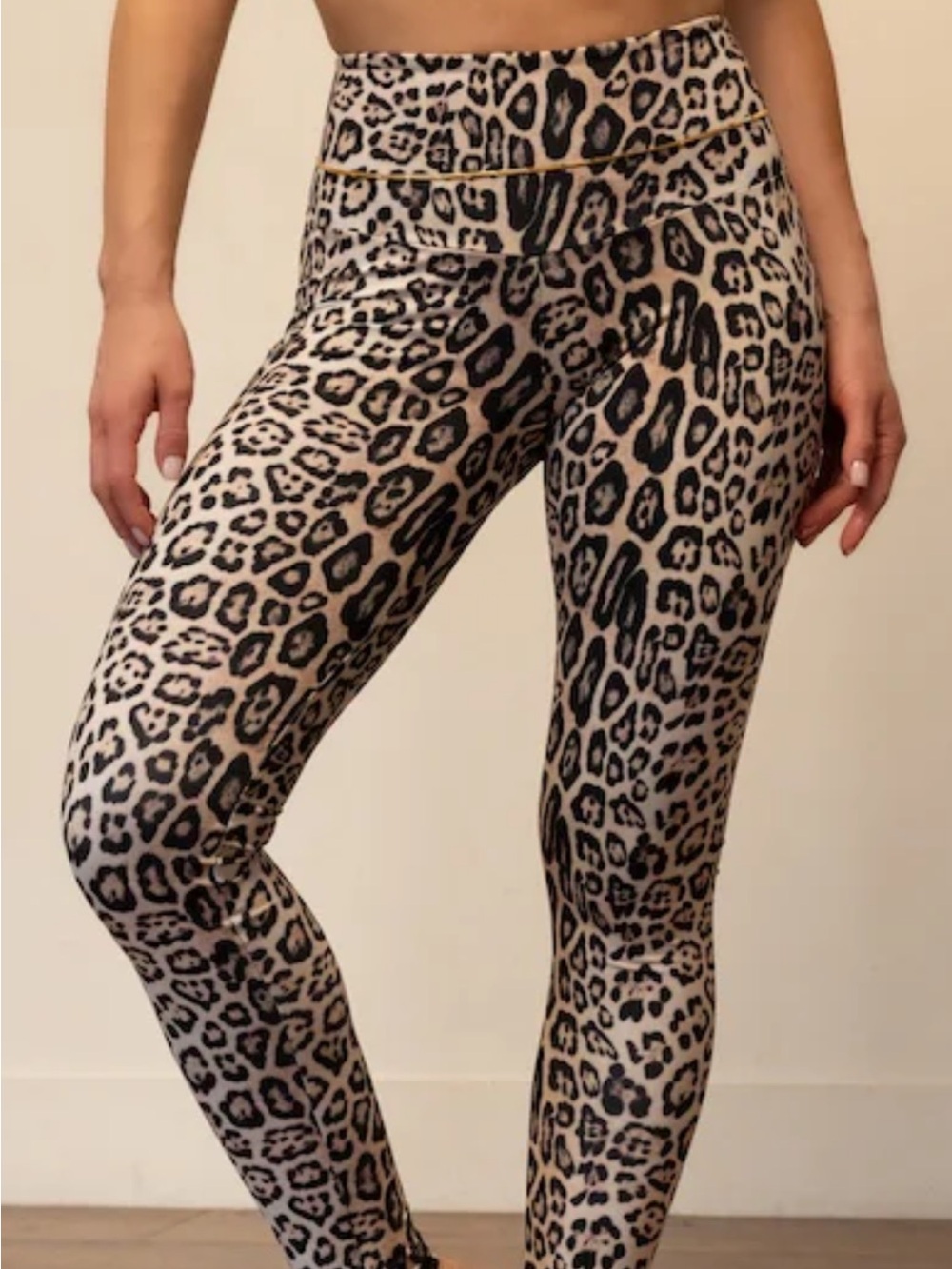 Onzie Beige and Black Leopard High-Waist Leggings